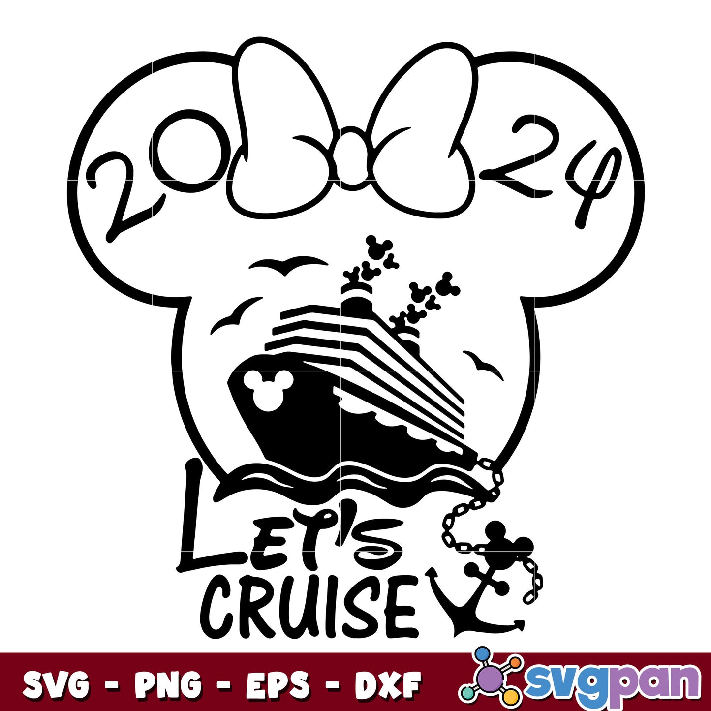 Minnie head let's cruise 2024 svg