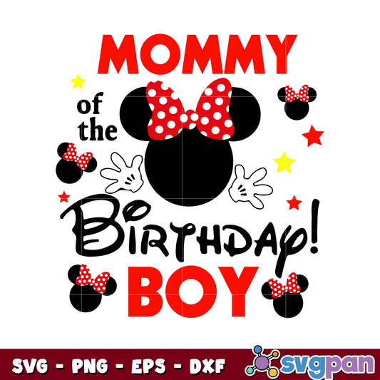 Minnie mommy of the birthday boy design svg, minnie mouse head svg