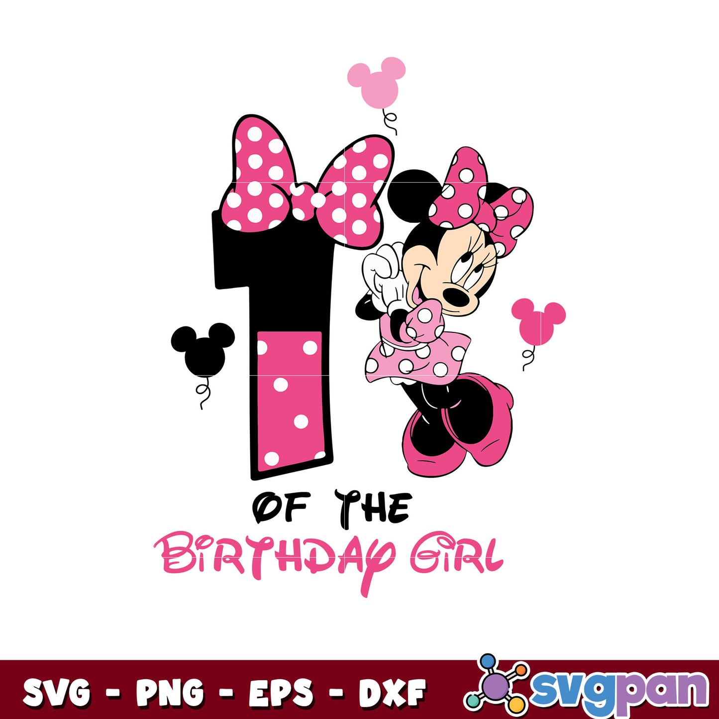 Minnie mouse 1st of the birthday girl svg, pink minnie svg