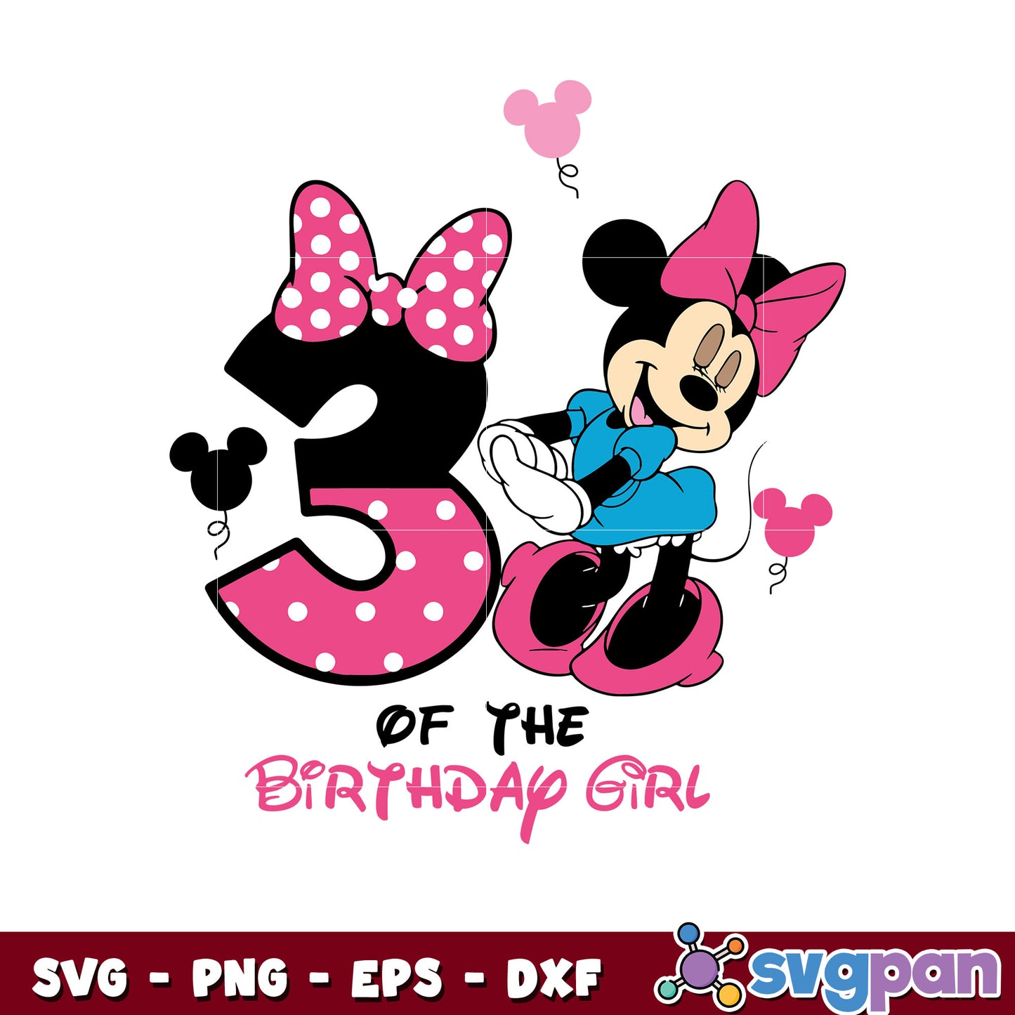 Minnie mouse 3 of the birthday girl svg, minnie mouse for birthday​ svg