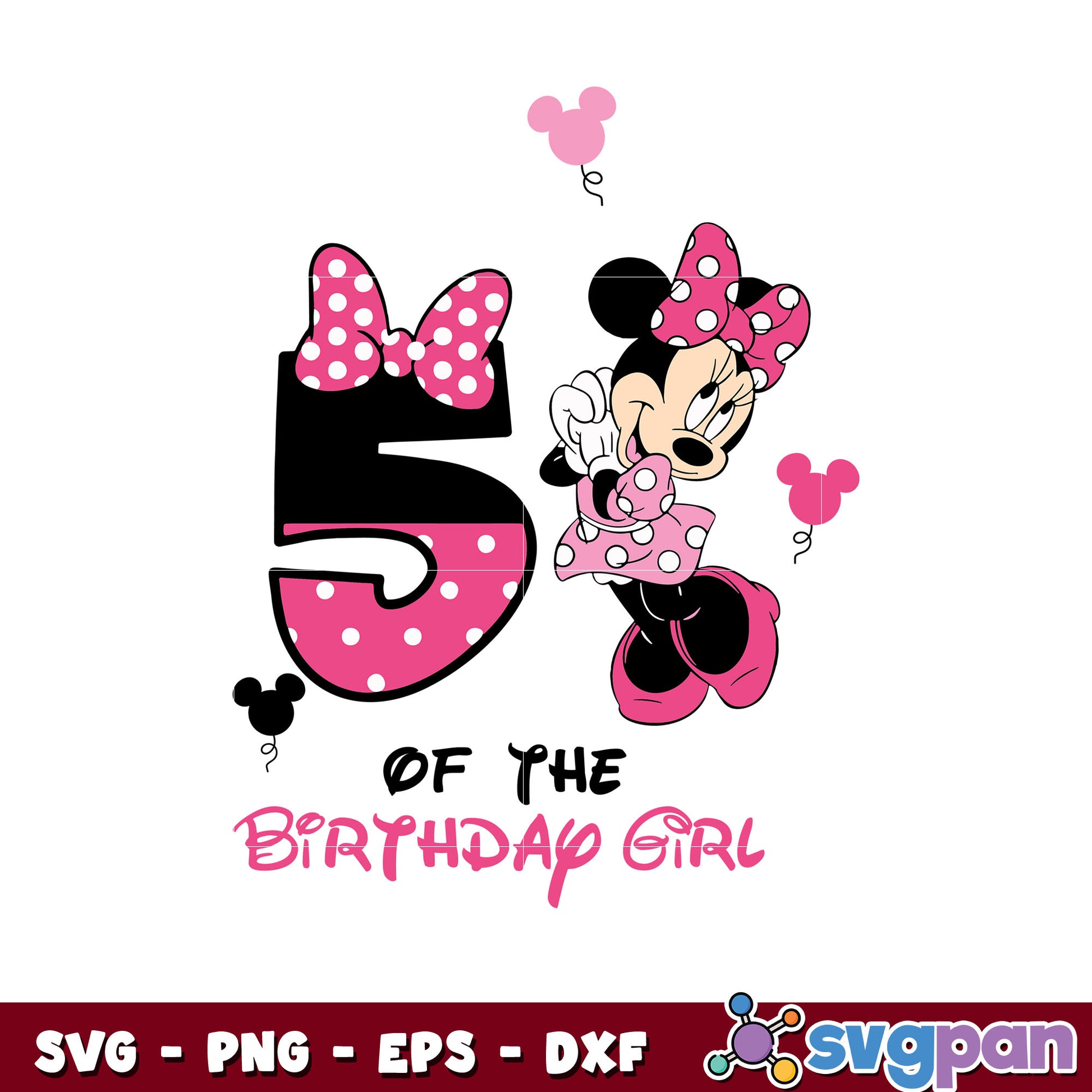 Minnie mouse 5th birthday girl design svg, pink minnie svg