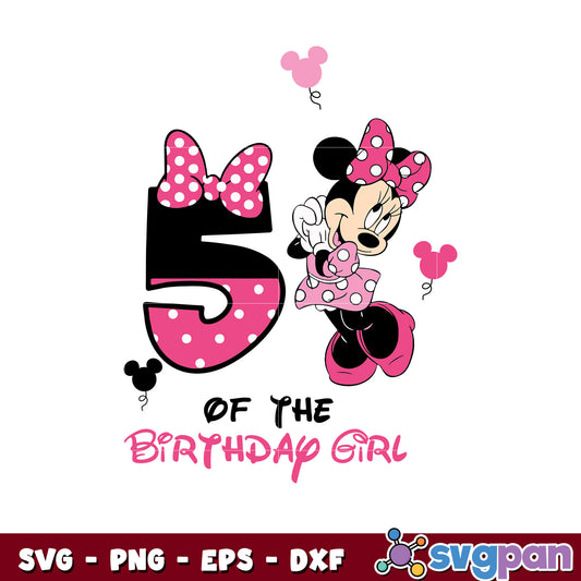 Minnie mouse 5th birthday girl design svg, pink minnie svg