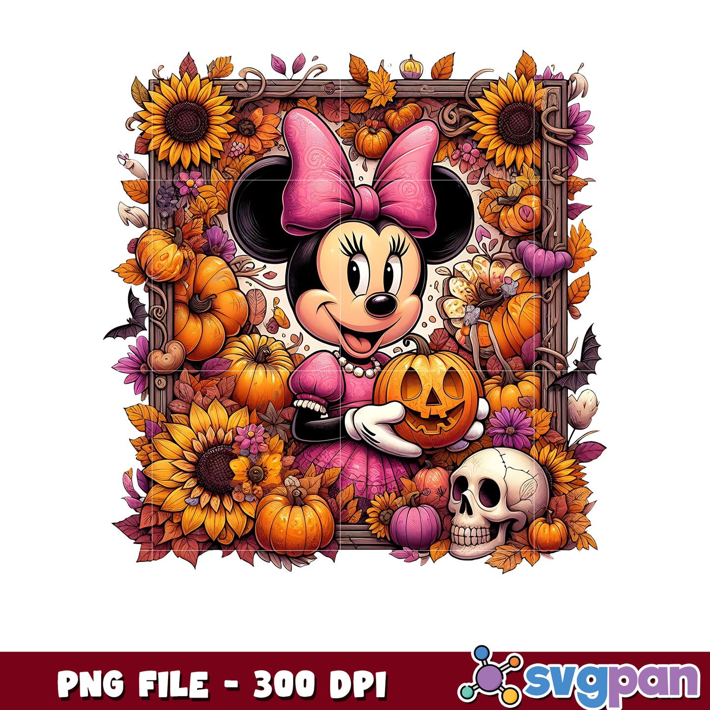 Minnie mouse halloween flowers png, cartoon characters png, halloween png