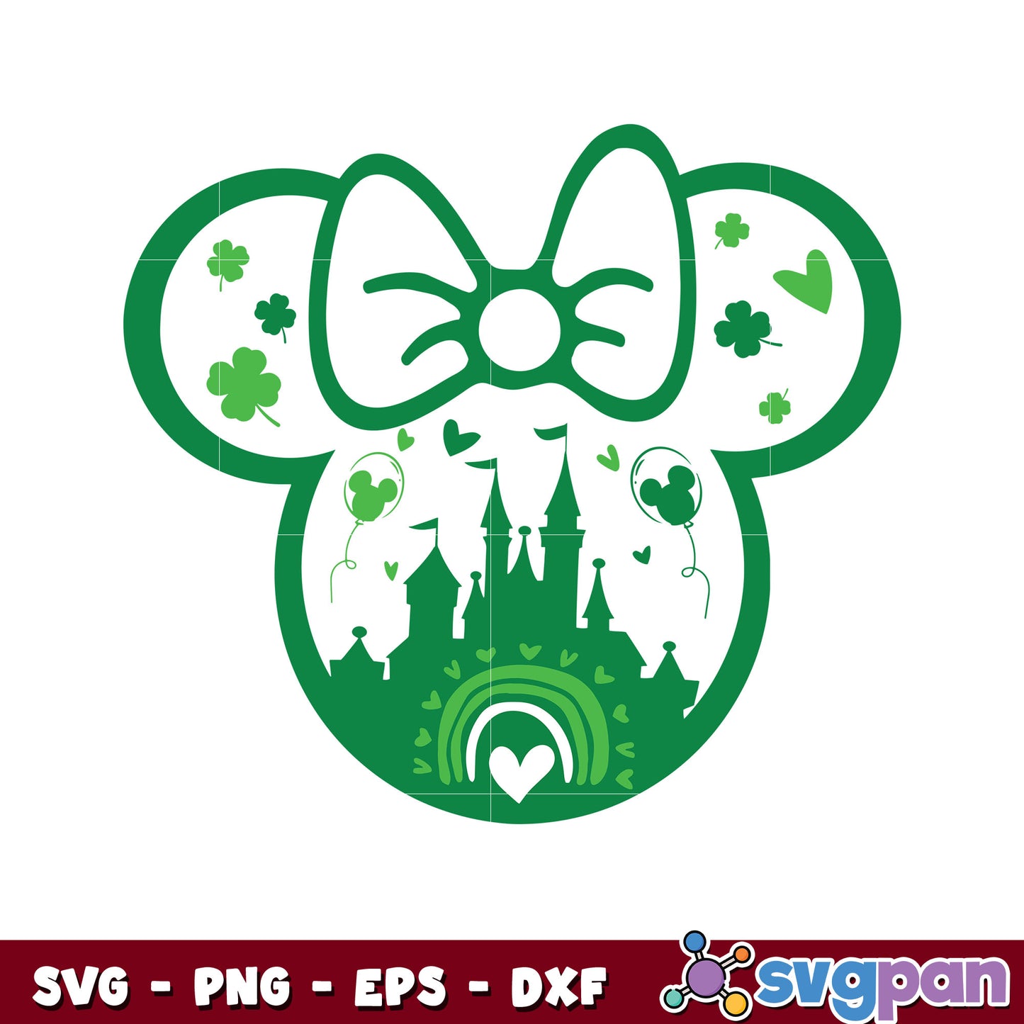 Minnie mouse head patrick's day design svg, minnie head svg