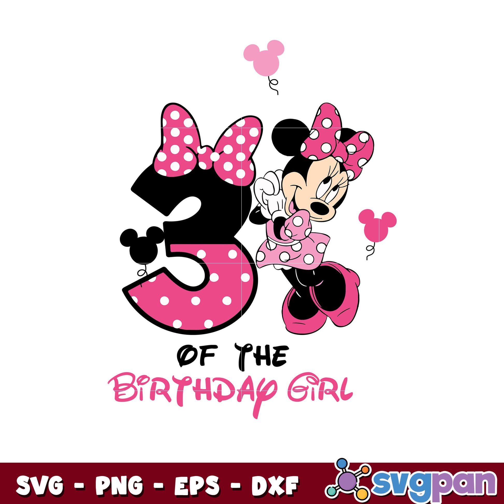 Minnie mouse pink 3rd birthday girl design svg, minnie mouse svg