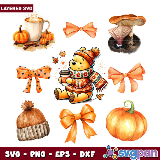 Minnie the pooh png, spooky hallowen png, halloween characters png