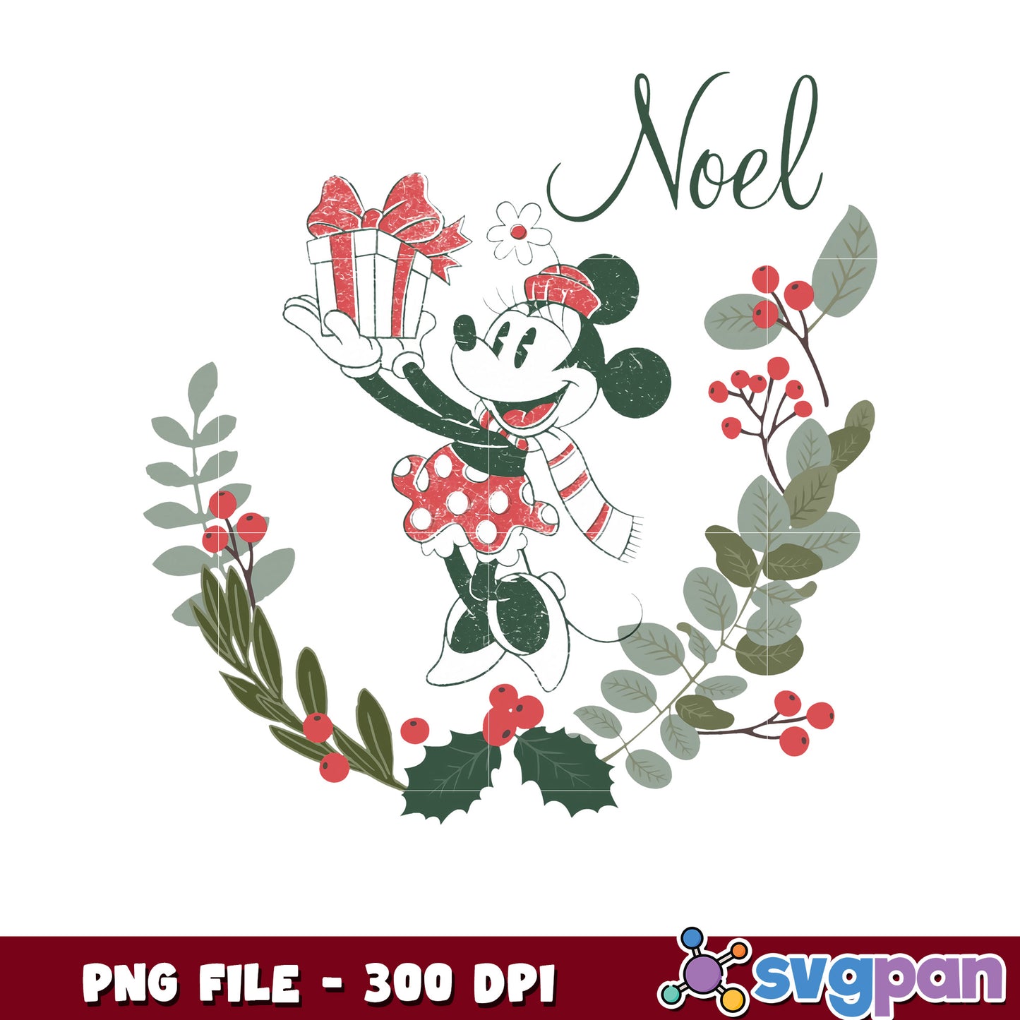 Minnie vintage noel png, chistmas clipart png, cartoon png