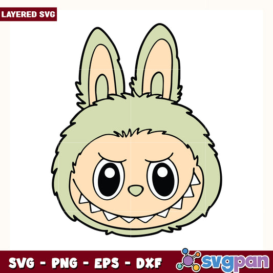 Mint green labubu head design svg, cute labubu svg, popmart labubu svg