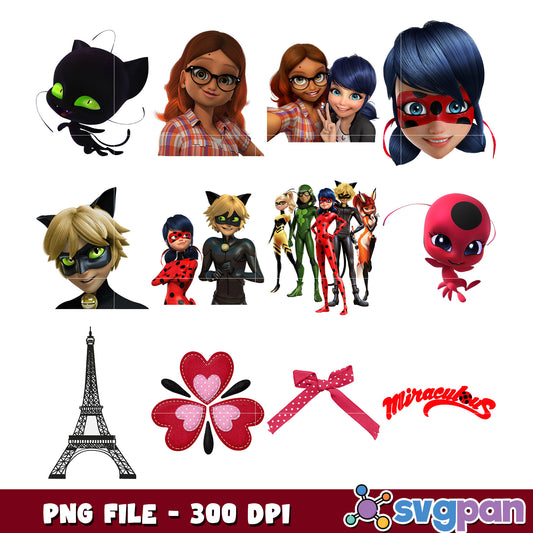 Miraculous Characters PNG Bundle for Crafts 300 DPI