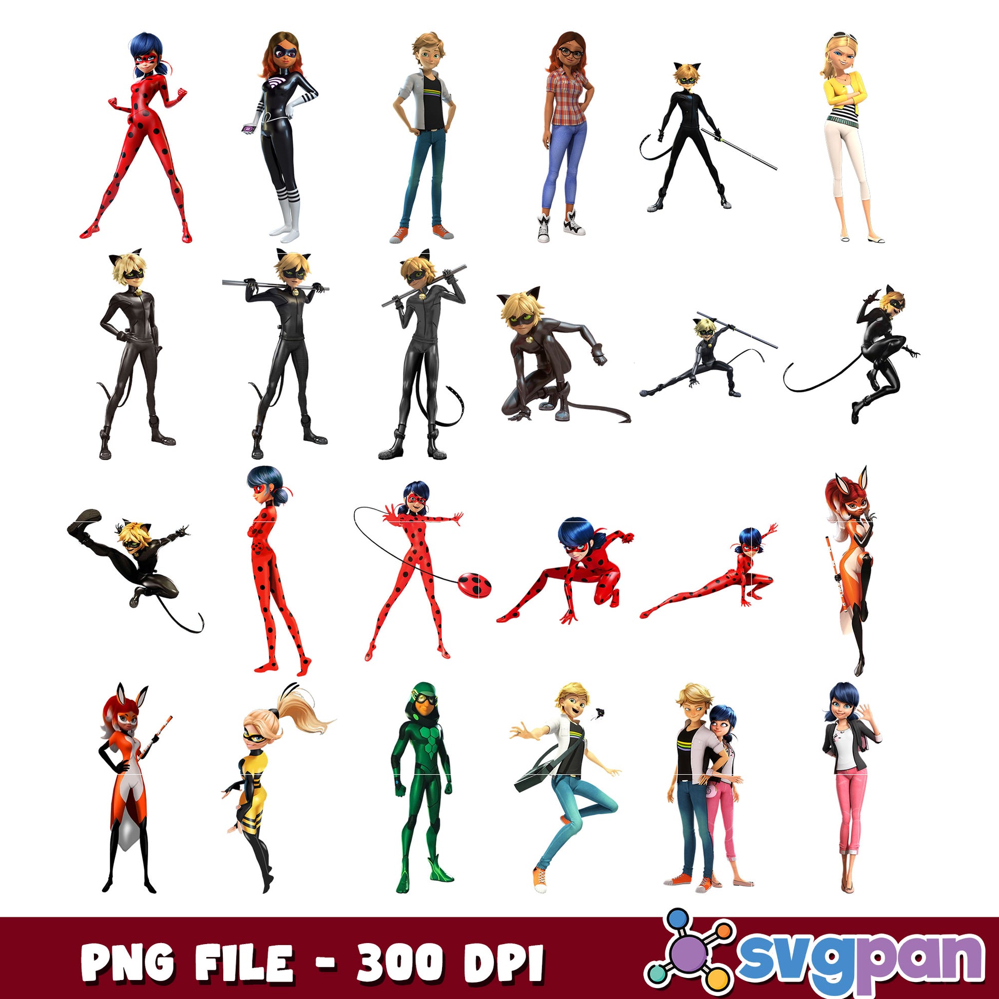 Miraculous Ladybug Cat Noir PNG Bundle
