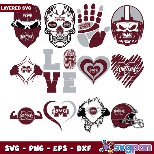 Mississippi State SVG Bundle Layered Designs