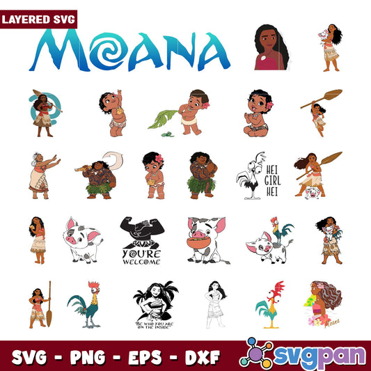 Moana SVG Bundle Layered PNG, EPS, DXF