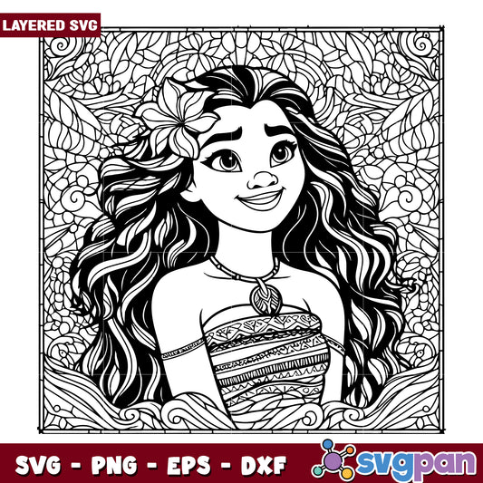 Moana SVG Coloring Page Mandala Design