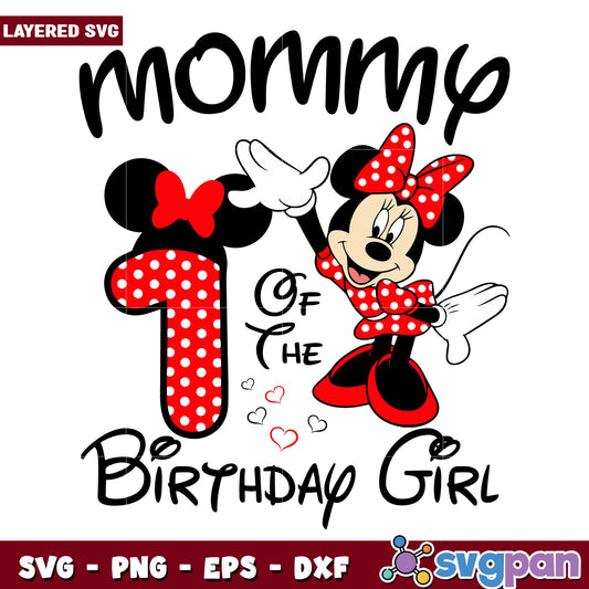 Mommy Minnie red 1st of the birthday girl svg, Disney characters svg, Digital Download