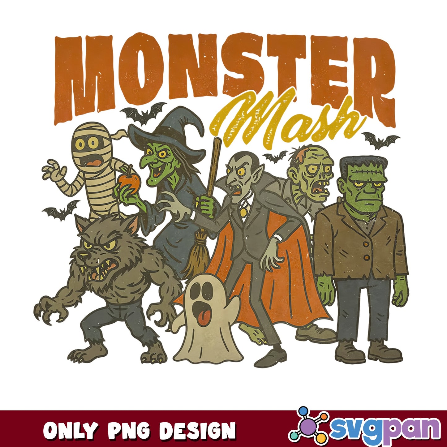 Monster Mash Halloween PNG, Retro Halloween Monsters, Halloween PNG