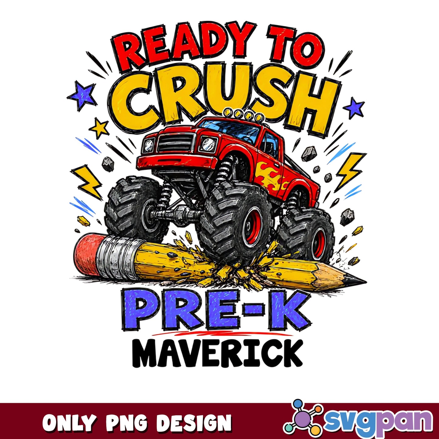 Monster Truck Pre-K PNG, Ready To Crush School PNG, Boys Back To School PNG