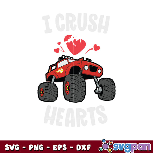 Monster truck I crush hearts svg, monster truck valentines​ svg