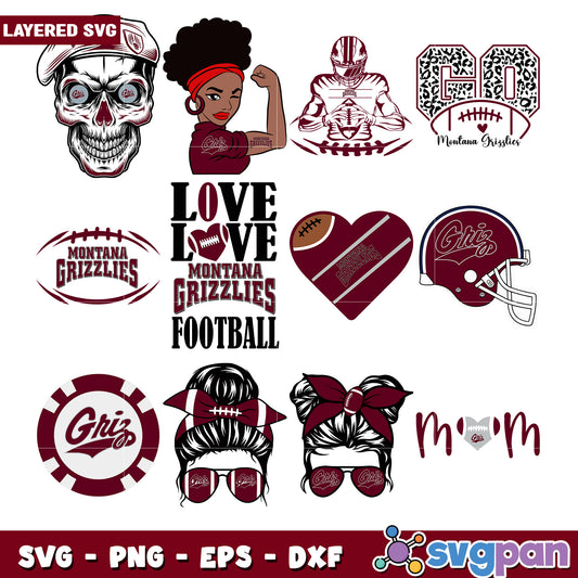 Montana Grizzlies SVG Bundle Football Mom Designs