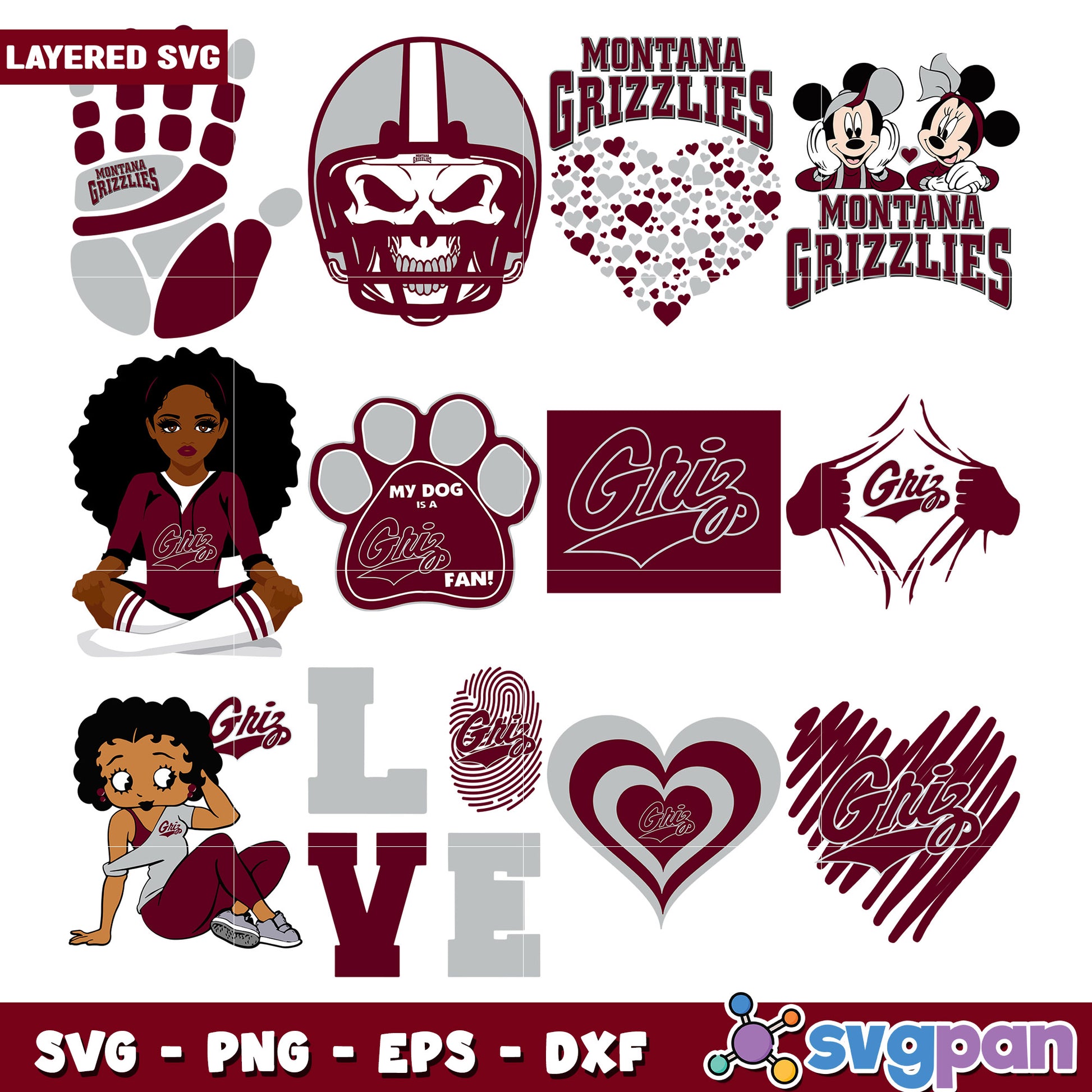 Montana Grizzlies SVG Bundle Layered Designs Love