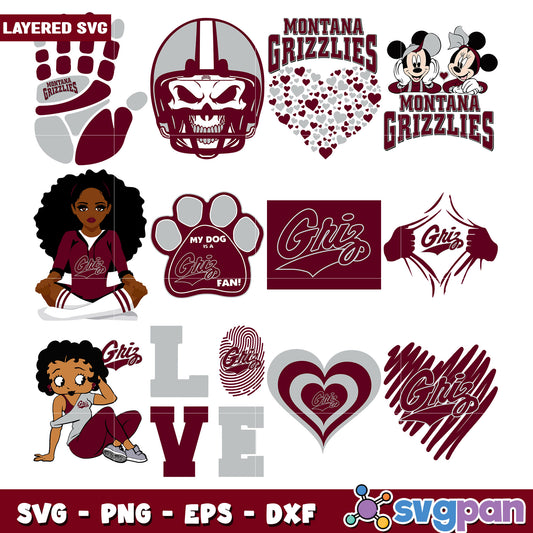 Montana Grizzlies SVG Bundle Layered Designs Love