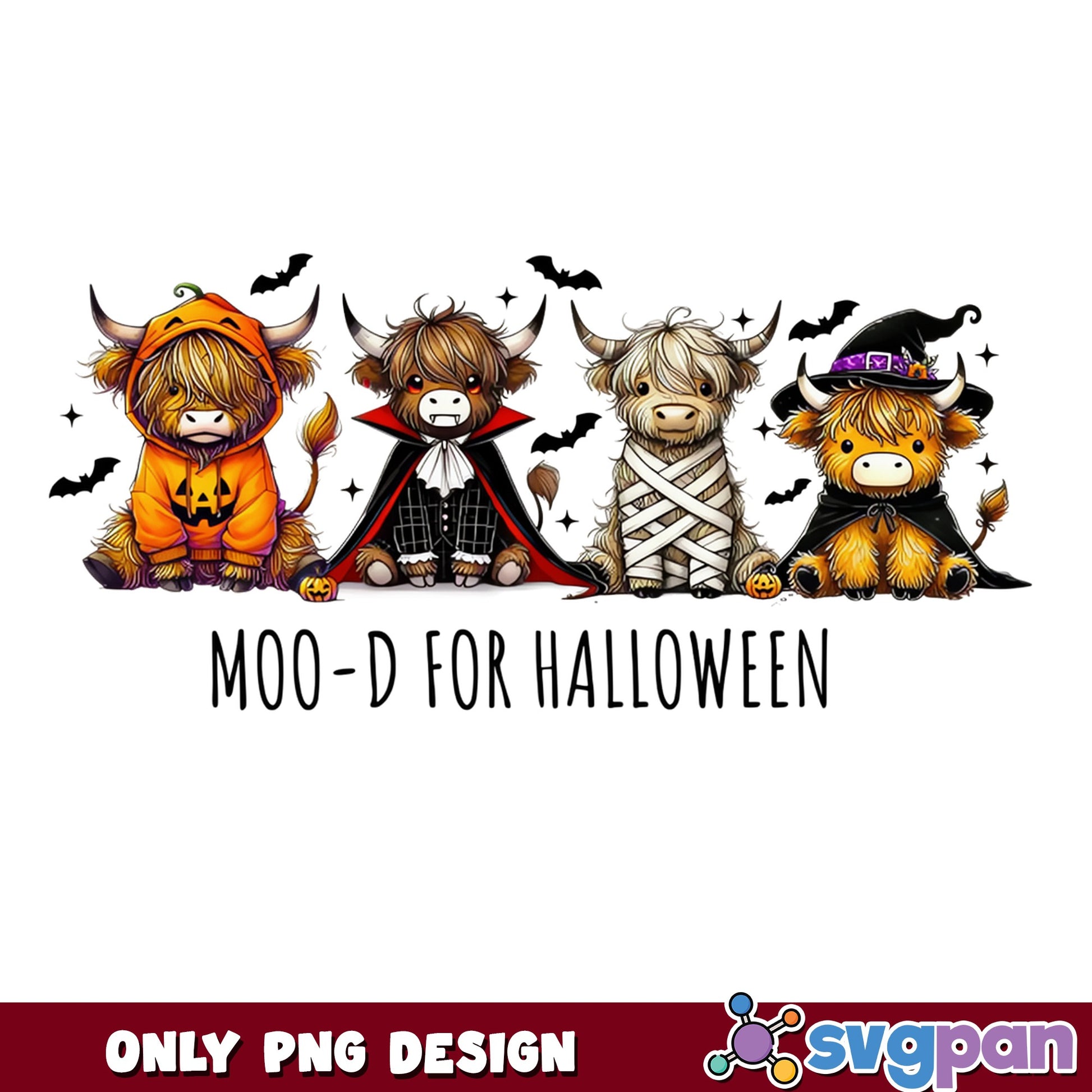 Moo-D For Halloween Highland Cow PNG, Funny Cow PNG, Halloween PNG