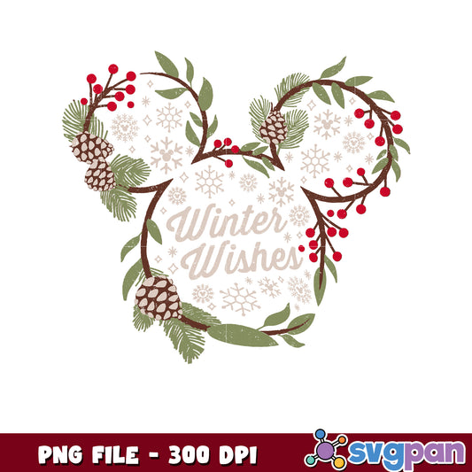 Mouse Winter Wishes Vintage png, cartoon png, christmas lights png