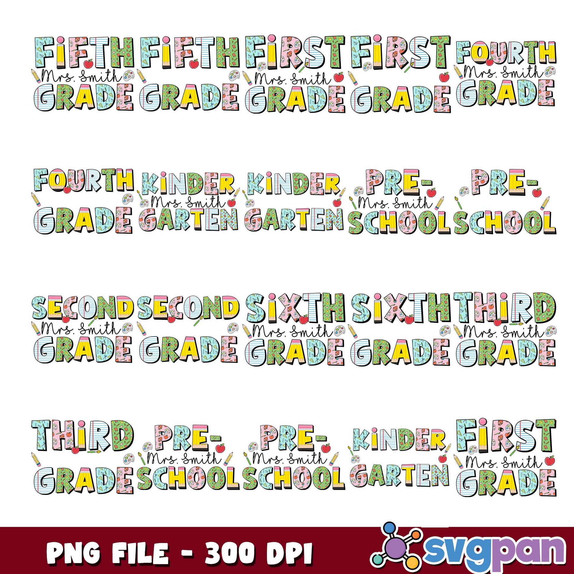 Mrs smith grade design png bundle