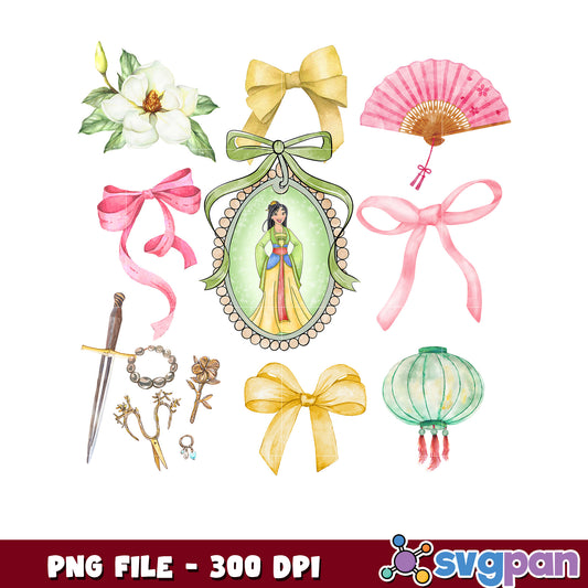 Mulan Watercolor PNG Clipart Set