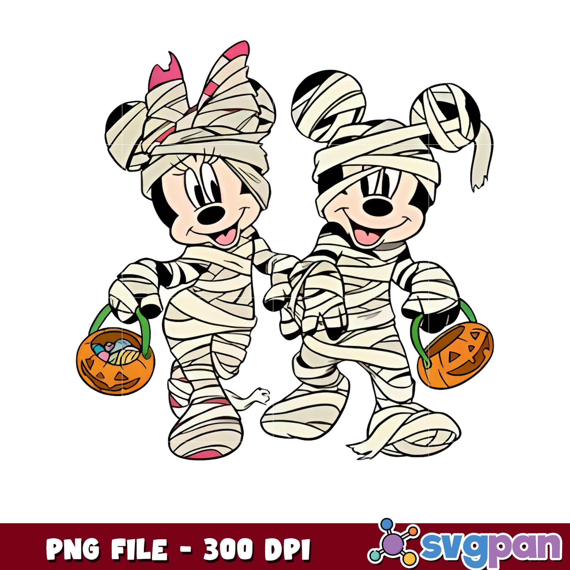 Mummy mickey and minnie png, halloween decor png, halloween pumpkin png