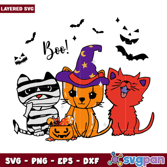 Mummy witch evil cats halloween svg, halloween costumes svg, trick or treat svg