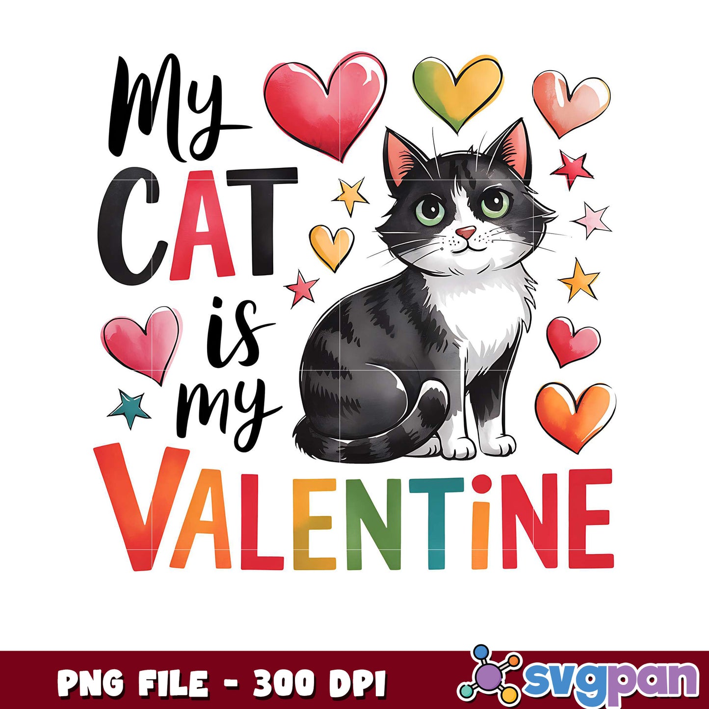 My Cat is My Valentine PNG File, Cute Cat Artwork Design