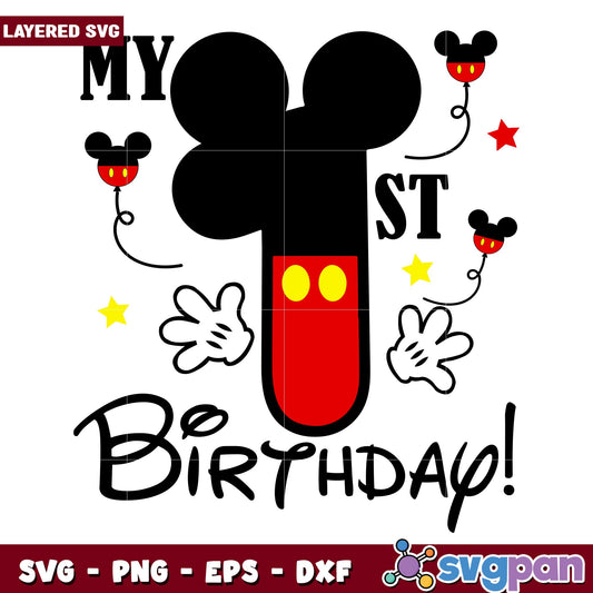 My 1St Birthday Mickey svg, Disney characters svg, Digital Download