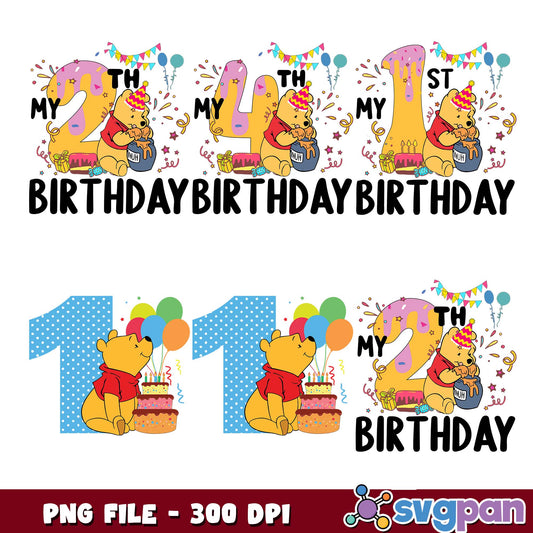 My birthday pooh bear png bundle