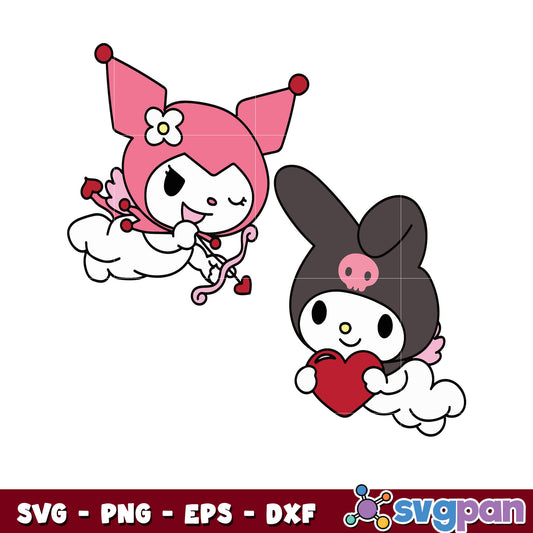 My melody and kuromi valentine svg, hello kitty svg, sanrio svg