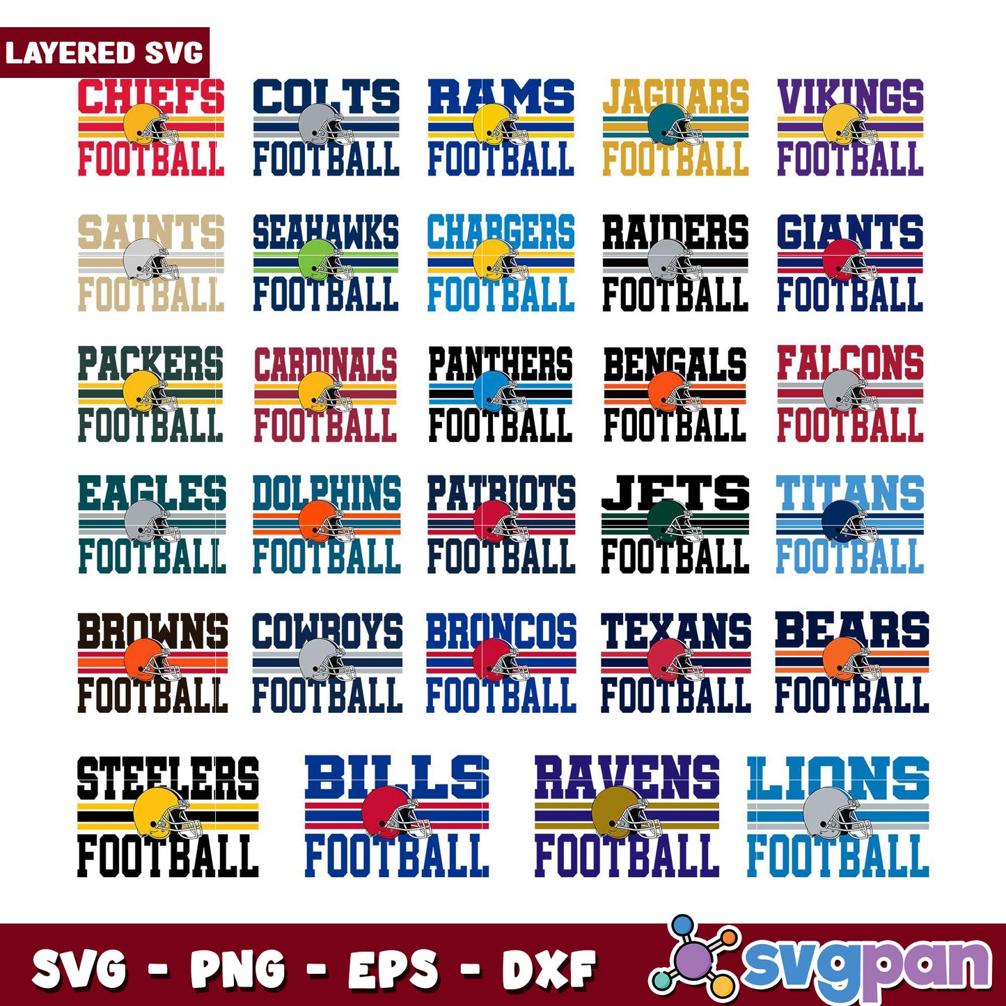 NFL Football SVG Bundle - Layered Designs