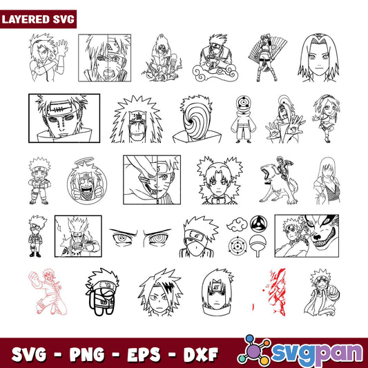 Naruto Character Bundle Layered SVG Files Collection