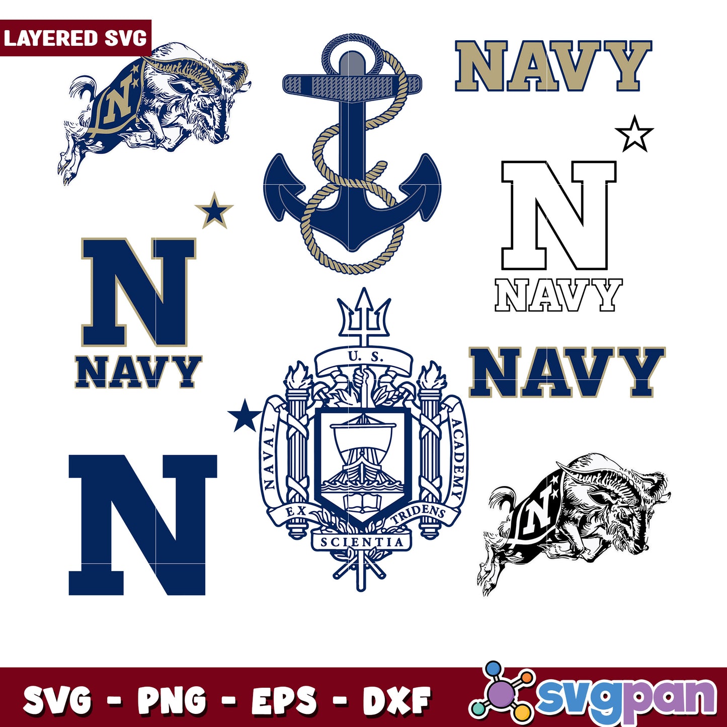 Navy Bundle SVG Logos, Mascot, Anchor