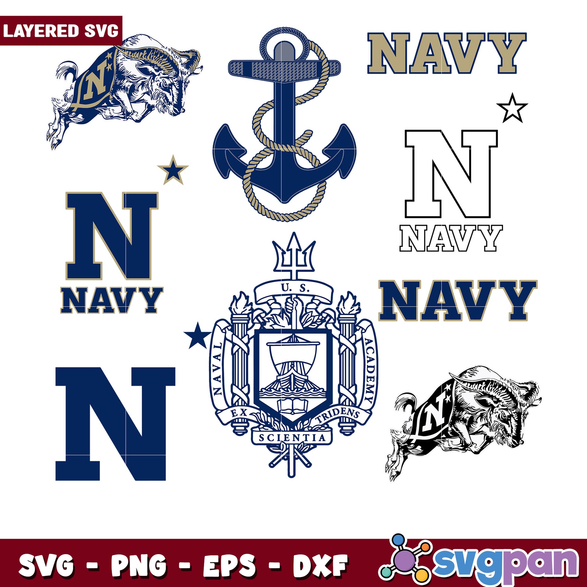 Navy Bundle SVG Logos, Mascot, Anchor