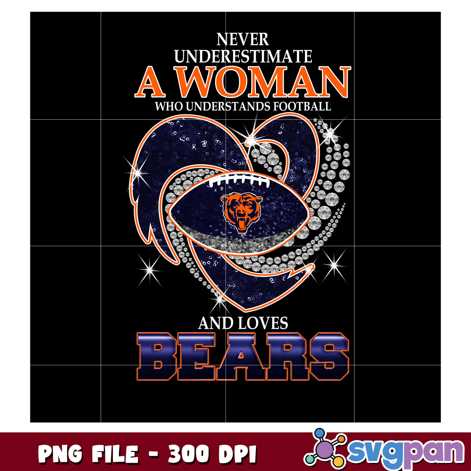 Never underestimate women who understand and loves bears png, nfl logo png