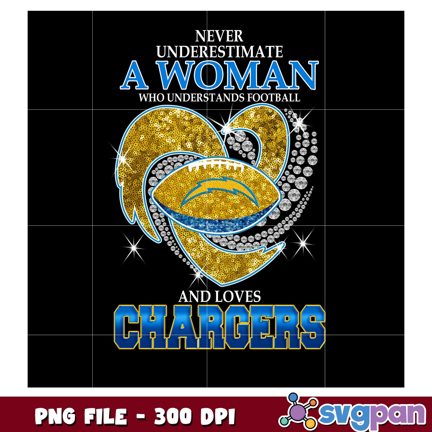 Never underestimate women who understand and loves chargers png, nfl logo png