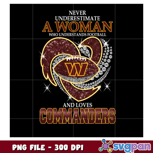 Never underestimate women who understand and loves commanders png, nfl logo png