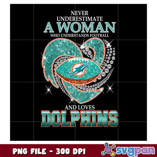 Never underestimate women who understand and loves dolphins png, nfl logo png