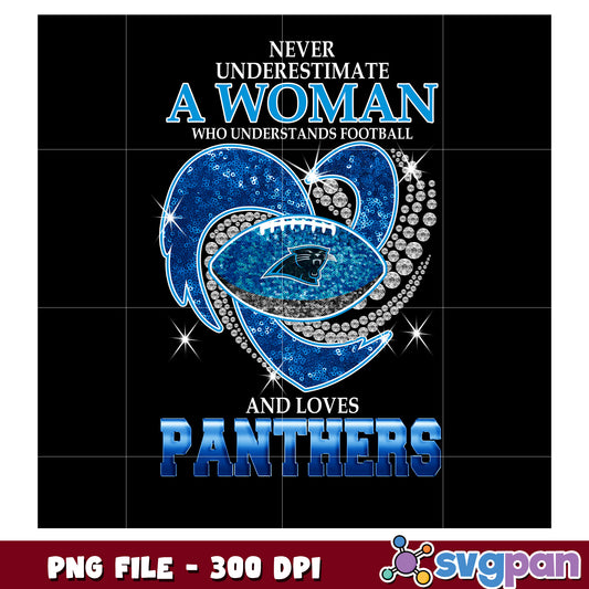 Never underestimate women who understand and loves panthers png, nfl logo png