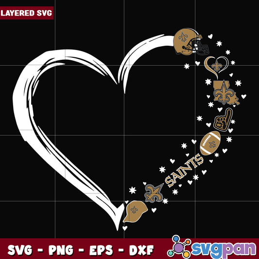 New Orleans Saints heart svg, super bowl 2025 svg, nfl saints svg