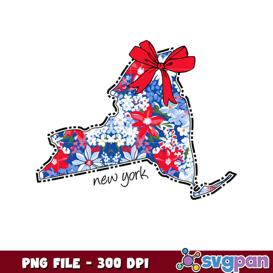 New York Floral State Map PNG 300 DPI