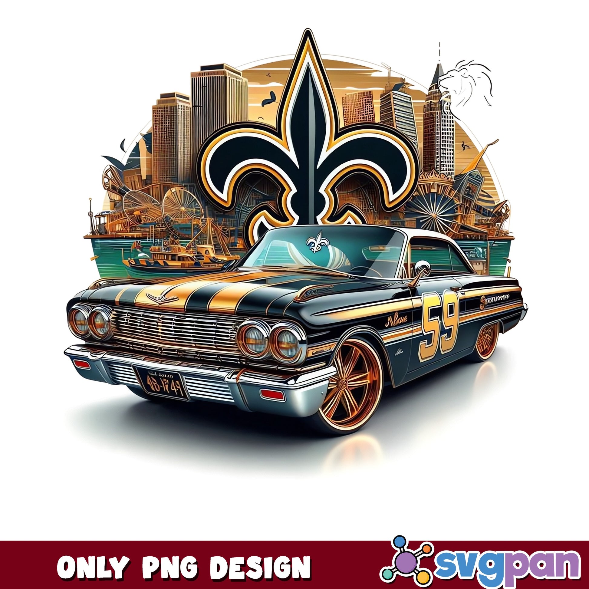 New Orleans Saints Classic Car PNG, NFL Football PNG, Saints City PNG