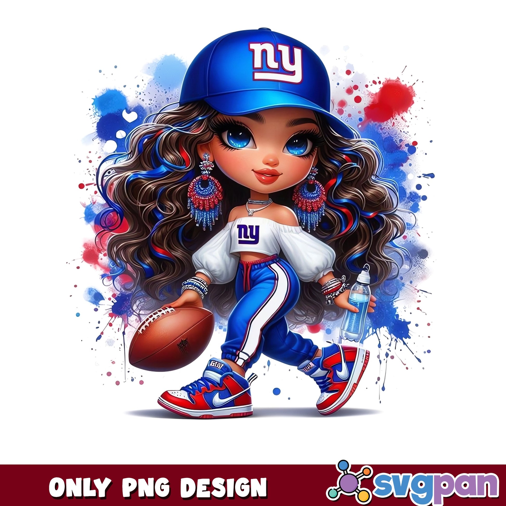 New York Giants Chibi Girl PNG, NFL Football Girl PNG, Giants Fan PNG
