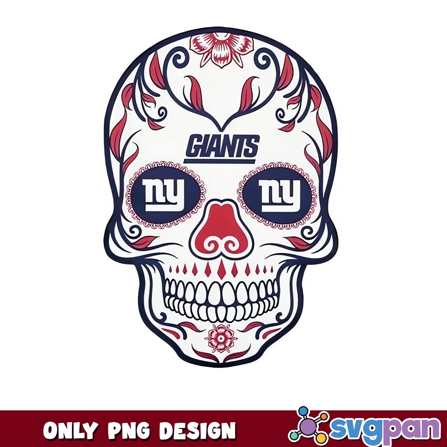 New York Giants Sugar Skull PNG, NFL Skull PNG, Giants PNG