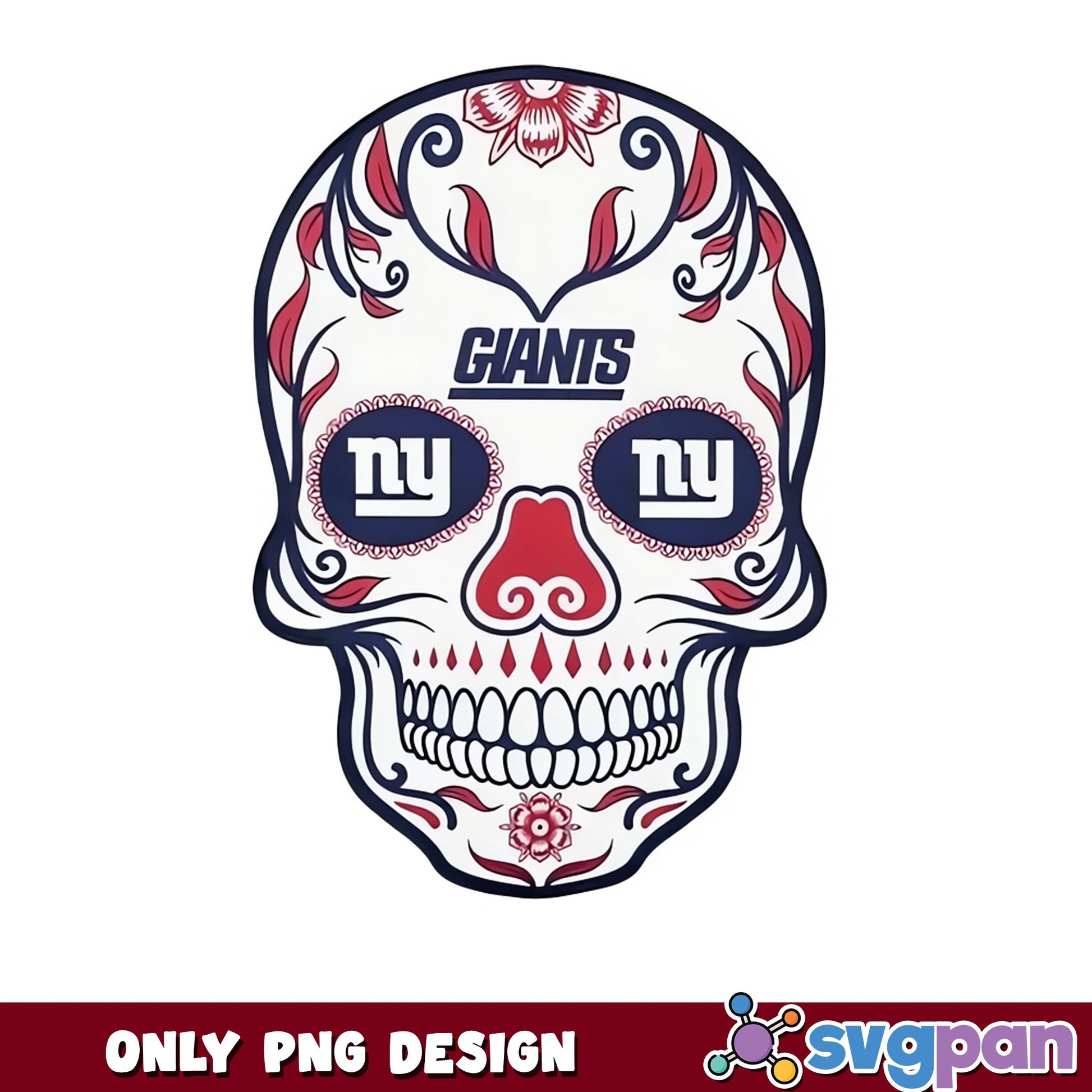 New York Giants Sugar Skull PNG, NFL Skull PNG, Giants PNG