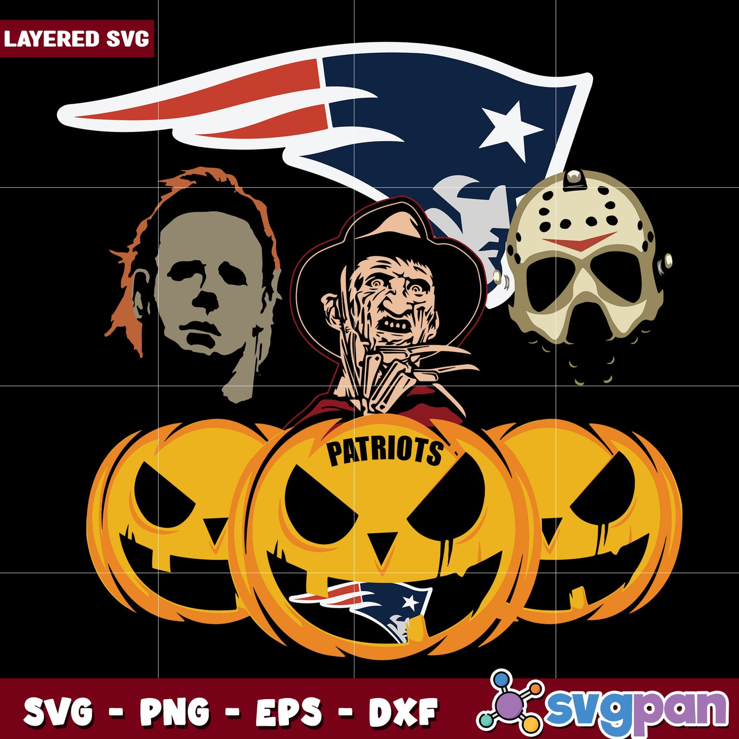 New england patriots svg, funny halloween svg, spooky characters svg